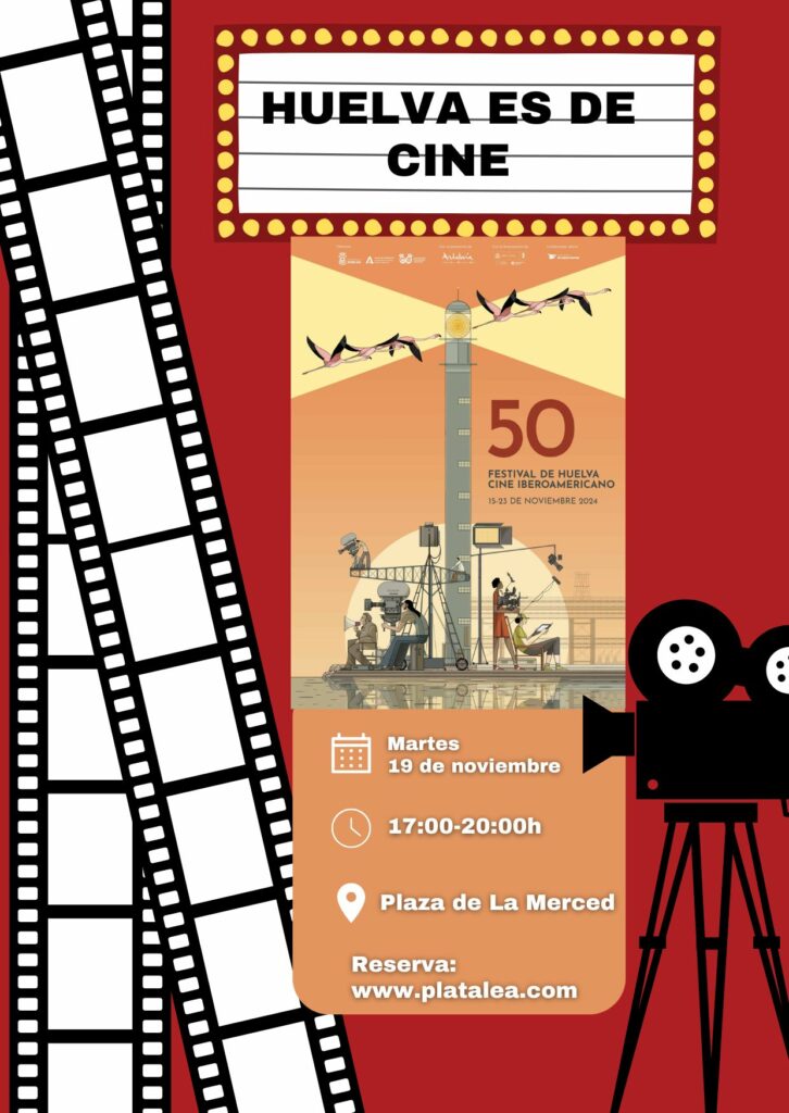 Tarjeta de invitacion virtual Cine ilustrado blanco y rojo